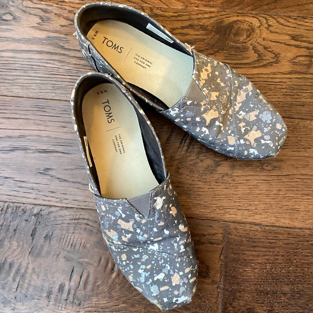 Toms Forged Iron Grey Metallic Granite Fleck flats - Picture 1 of 12